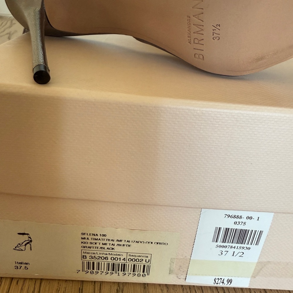 ALEXANDRE BIRMAN SELENA 100 HEEL Women's Silver Metallic black leather 37.5 new - Picture 6 of 8